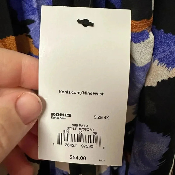 NWT Nine West long sleeve dress 4x black abstract design - Picture 4 of 6